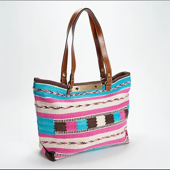 Patricia Nash Handbags - Patricia Nash Chennai Woven Tote with Leather Trim Magenta Multi NWT Hand Loomed